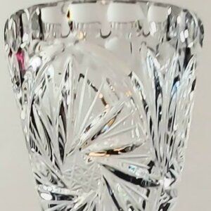 Vintage Czech Lead Crystal High Clarity Etched Starburst Pedestal Vace 9"T